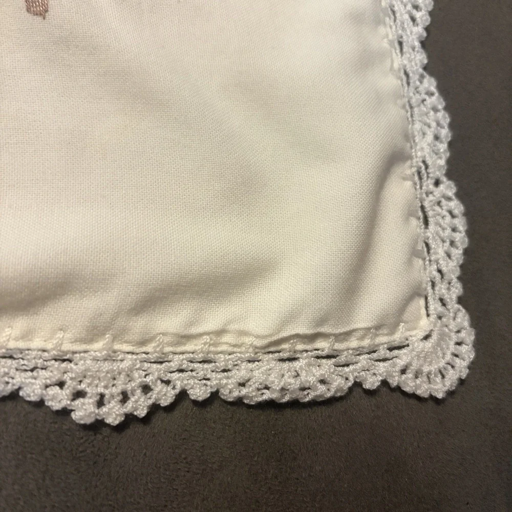 Vintage Pillow Case Handmade Embroidered Cottage Square Lace Accent Throw Zip